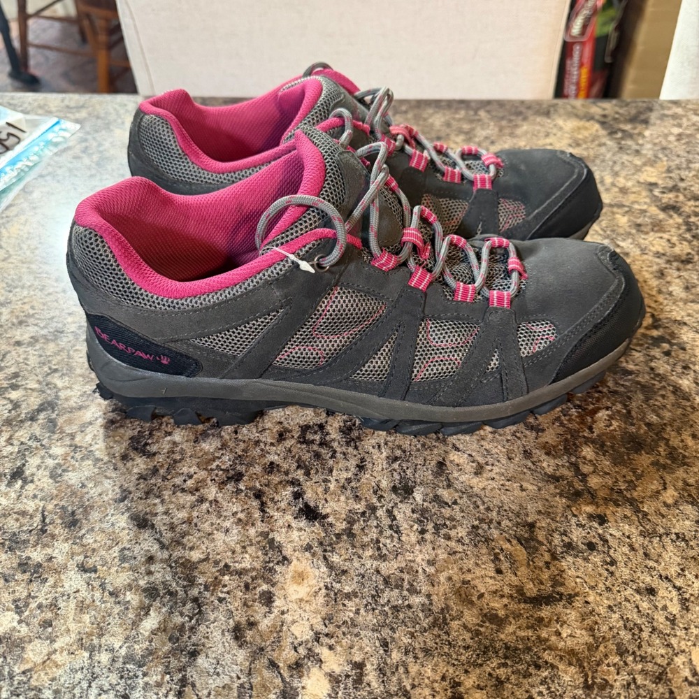 Bearpaw Olympus Women 12 Hiking Shoes Grey Pink Suede Mesh Trail 2383W